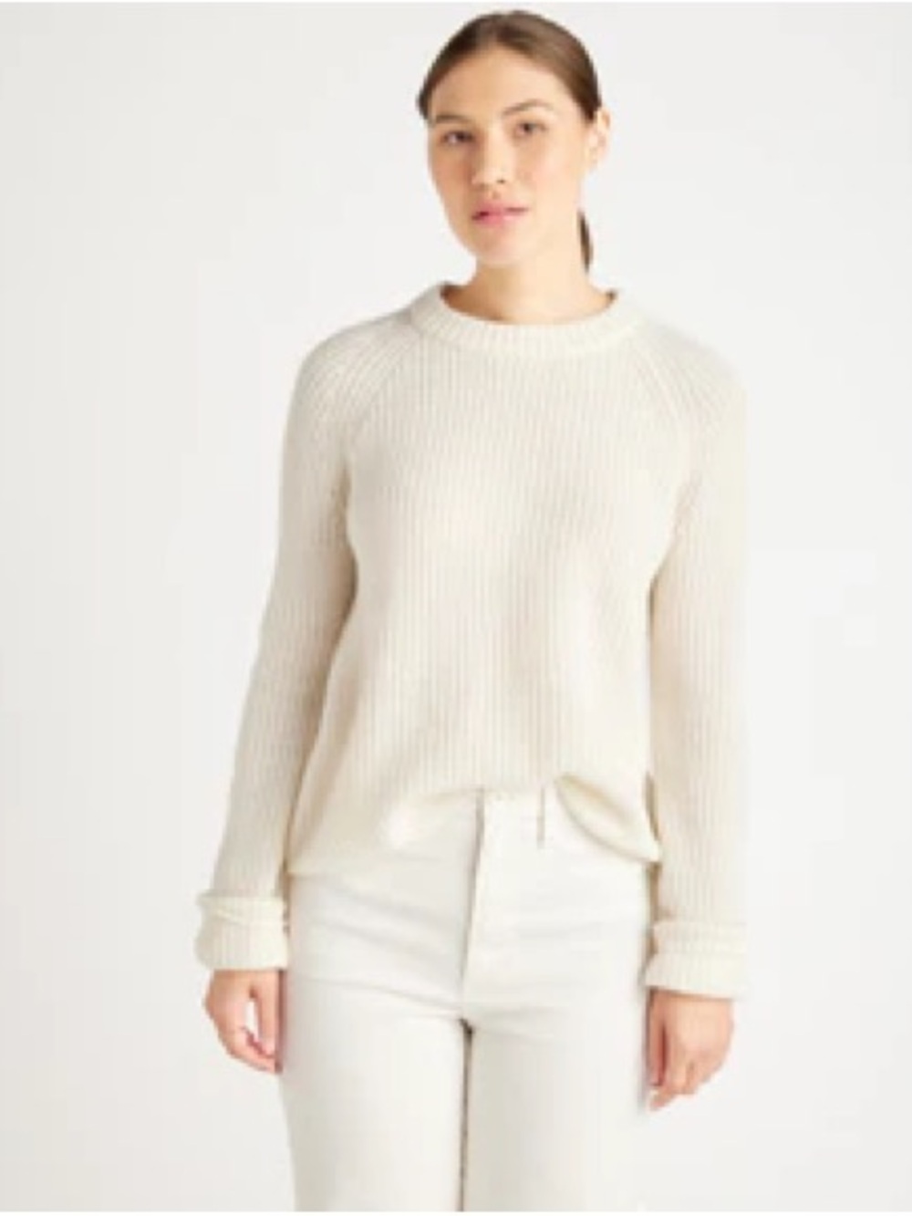 Quince Mongolian Cashmere Fisherman crewneck sweater - medium - ivory